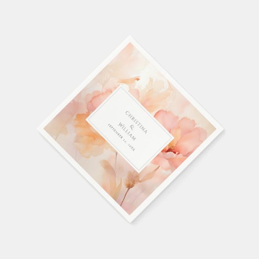 Moderne Waterverf Perzik Bloem Bruiloft Servet (Hoek)