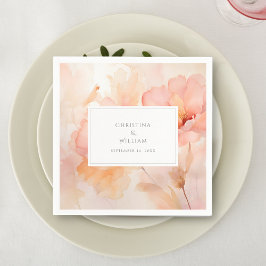 Moderne Waterverf Perzik Bloem Bruiloft Servet