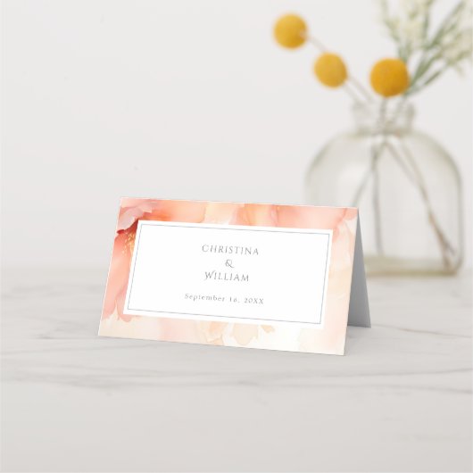 Moderne Waterverf Perzik Bloemen Trouwtafel Plaatskaartje (Achterkant)