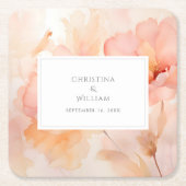 Moderne Waterverf Perzik Bloemenbruiloft Kartonnen Onderzetters (Voorkant)