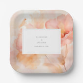 Moderne Waterverf Perzik Bloemenbruiloft Papieren Bordje (Voorkant)