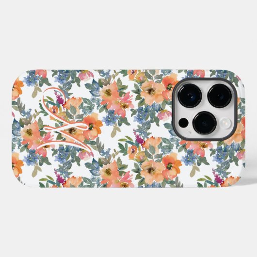 Moderne Waterverf Perzik Bloempatroon Monogram M Case-Mate iPhone Case (Achterkant (horizontaal))