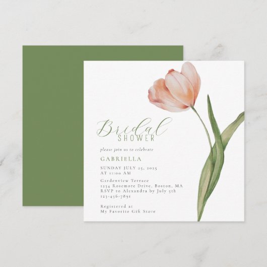 Moderne Waterverf perzik tulp Vrijgezellenfeest Kaart (Voorkant / Achterkant)