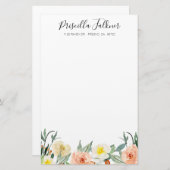 Moderne Waterverf perzikbloemen Briefpapier (Voorkant / Achterkant)