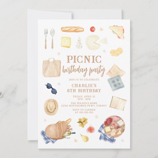 Moderne Waterverf Picknick Verjaardag Kaart (Voorkant)