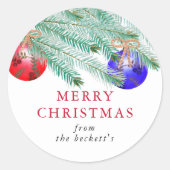 Moderne Waterverf Pine Boughs Festive Kerstmis Ronde Sticker (Voorkant)