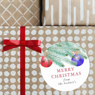 Moderne Waterverf Pine Boughs Festive Kerstmis Ronde Sticker