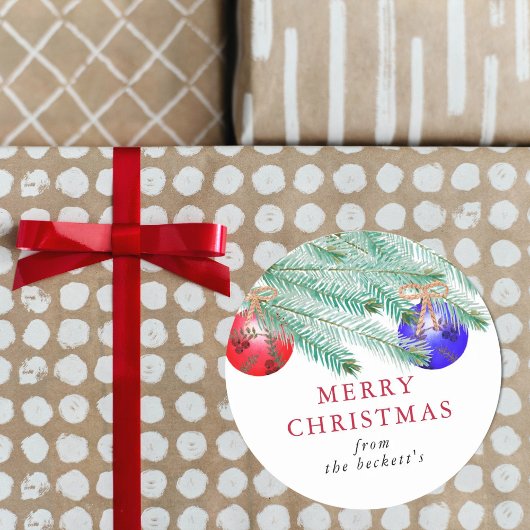 Moderne Waterverf Pine Boughs Festive Kerstmis Ronde Sticker