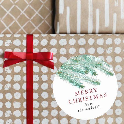 Moderne Waterverf Pine Boughs Festive Kerstmis Ronde Sticker