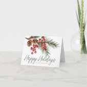 Moderne Waterverf Pine Branch & Berries Kerst Kaart (Voorkant)