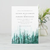 Moderne Waterverf Pine Tree Forest Country Wedding Kaart (Staand voorkant)