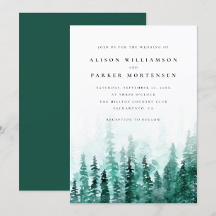 Moderne Waterverf Pine Tree Forest Country Wedding Kaart