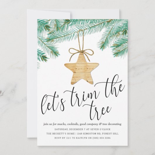 Moderne Waterverf Pine Tree Trimming Party Kaart (Voorkant)