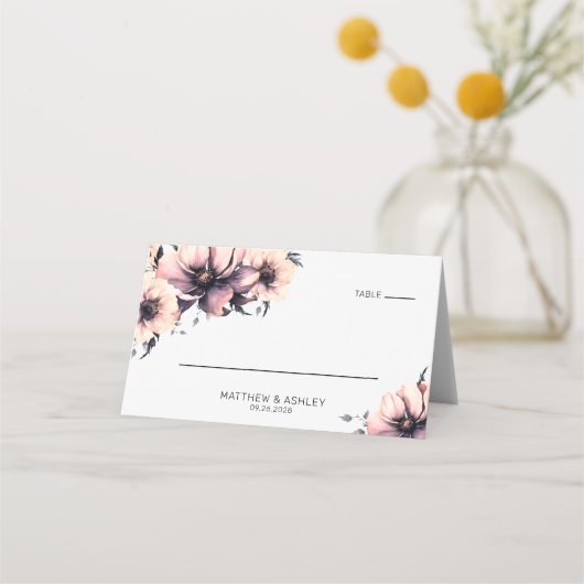 Moderne Waterverf Pink Floral Wedding Plaatskaartje (Voorkant)