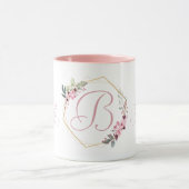 Moderne Waterverf Pink Flowers B Monogram voor haa Mok (Midden)