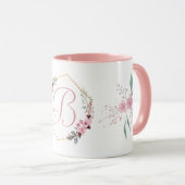 Moderne Waterverf Pink Flowers B Monogram voor haa Mok (Voorkant rechts)