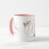 Moderne Waterverf Pink Flowers B Monogram voor haa Mok (Voorkant links)