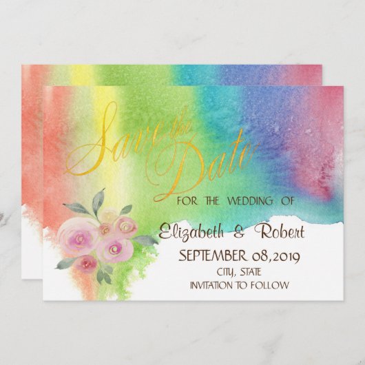 Moderne Waterverf plashventilator bespaart datum Save The Date (Voorkant / Achterkant)