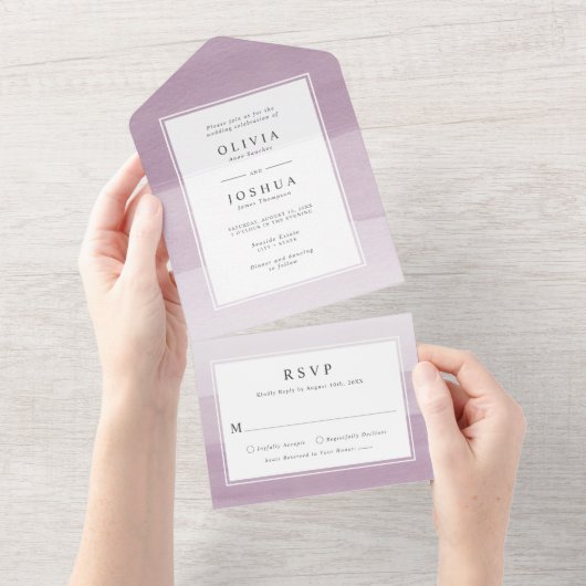 Moderne Waterverf Plum Ombre Border Wedding All In One Uitnodiging (Afscheurbaar)
