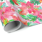 Moderne Waterverf Poinsettia Bloemen Kerst Cadeaupapier (Rol Hoek)