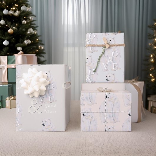 Moderne Waterverf Polar Beer kersttypografie Inpakpapier Vel