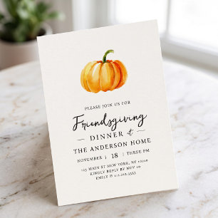 Moderne Waterverf pompoen Friendsgiving Diner Kaart