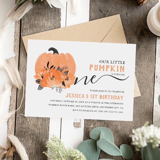 Moderne Waterverf pompoen Herfst 1e verjaardag Kaart