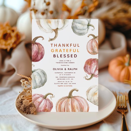 Moderne Waterverf Pompoen Thanksgiving Diner Kaart