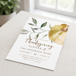 Moderne Waterverf Pompoen Thanksgiving Diner Kaart