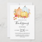 Moderne Waterverf Pompoen Thanksgiving Dinner Kaart (Voorkant)