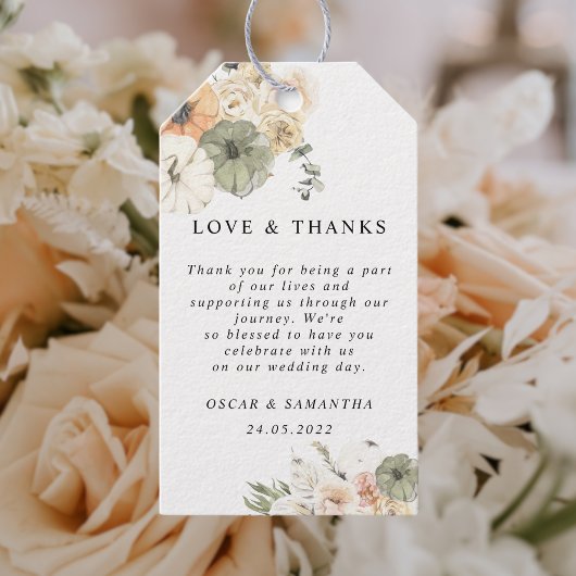 Moderne Waterverf pompoenen en bloemen Cadeaulabel