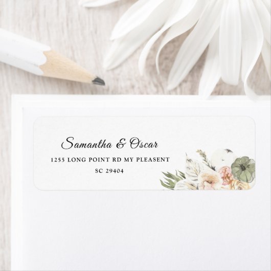 Moderne Waterverf pompoenen en bloemen Etiket (Insitu)