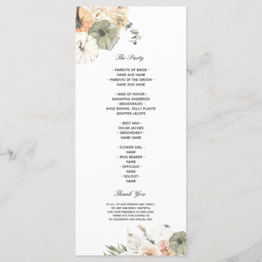 Moderne Waterverf pompoenen en bloemen Menu (Achterkant)