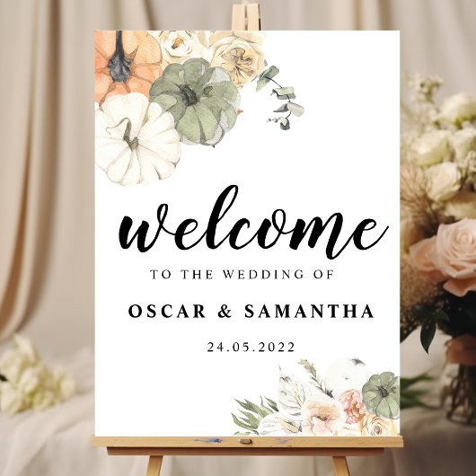 Moderne Waterverf pompoenen en bloemen Poster