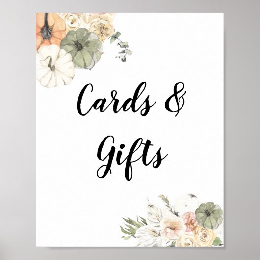 Moderne Waterverf pompoenen en bloemen Poster (Voorkant)