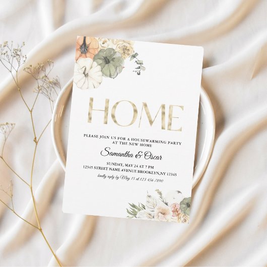 Moderne Waterverf pompoenen en bloemen Save The Date