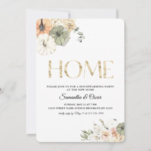 Moderne Waterverf pompoenen en bloemen Save The Date (Voorkant)