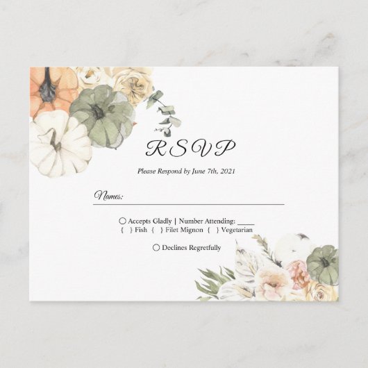 Moderne Waterverf pompoenen en bloemen Uitnodiging Briefkaart (Voorkant)