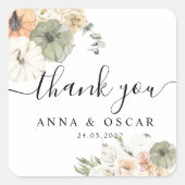 Moderne Waterverf pompoenen en bloemen Vierkante Sticker (Voorkant)