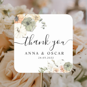 Moderne Waterverf pompoenen en bloemen Vierkante Sticker