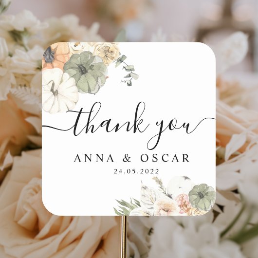 Moderne Waterverf pompoenen en bloemen Vierkante Sticker