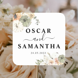 Moderne Waterverf pompoenen en bloemen Vierkante Sticker