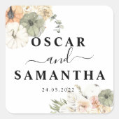 Moderne Waterverf pompoenen en bloemen Vierkante Sticker (Voorkant)