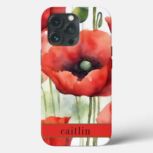 Moderne Waterverf Poppies Monogram Case-Mate iPhone Case (Achterkant)
