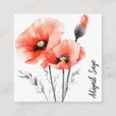 Moderne Waterverf Poppy Floral Vierkante Visitekaartje (Voorkant)