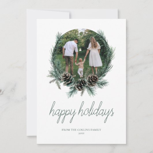 Moderne Waterverf Prettige feestdagen Krans Foto Feestdagenkaart (Voorkant)