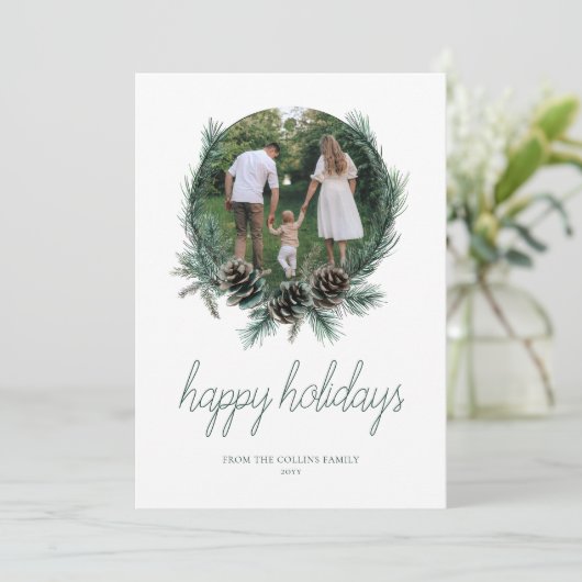 Moderne Waterverf Prettige feestdagen Krans Foto Feestdagenkaart (Staand voorkant)
