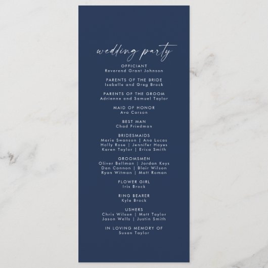 Moderne Waterverf | Programma voor blauwe bruiloft Programmakaart (Achterkant)