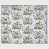 Moderne Waterverf Puppy Dog Floral Eucalyptus Gift Cadeaupapier (Vlak)