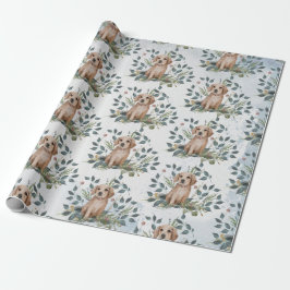 Moderne Waterverf Puppy Dog Floral Eucalyptus Gift Cadeaupapier